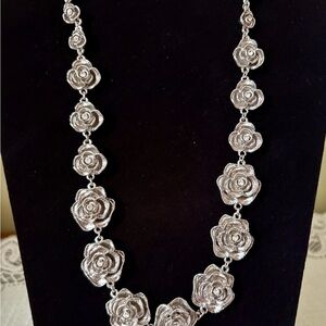 Elegant Silver Rose Necklace with CZ Accents